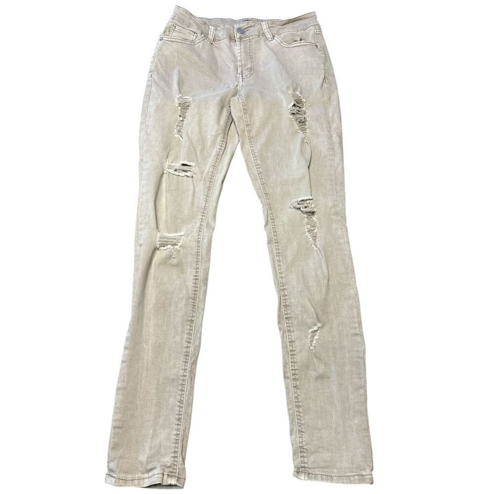 Refuge Distressed Gray Skinny Stretch 5 Pocket Button Zip Jeans Size 4